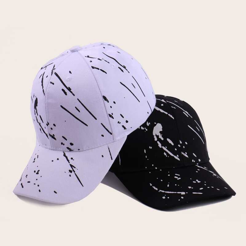 

2pcs Guys Splash Ink Baseball Cap, Black and white