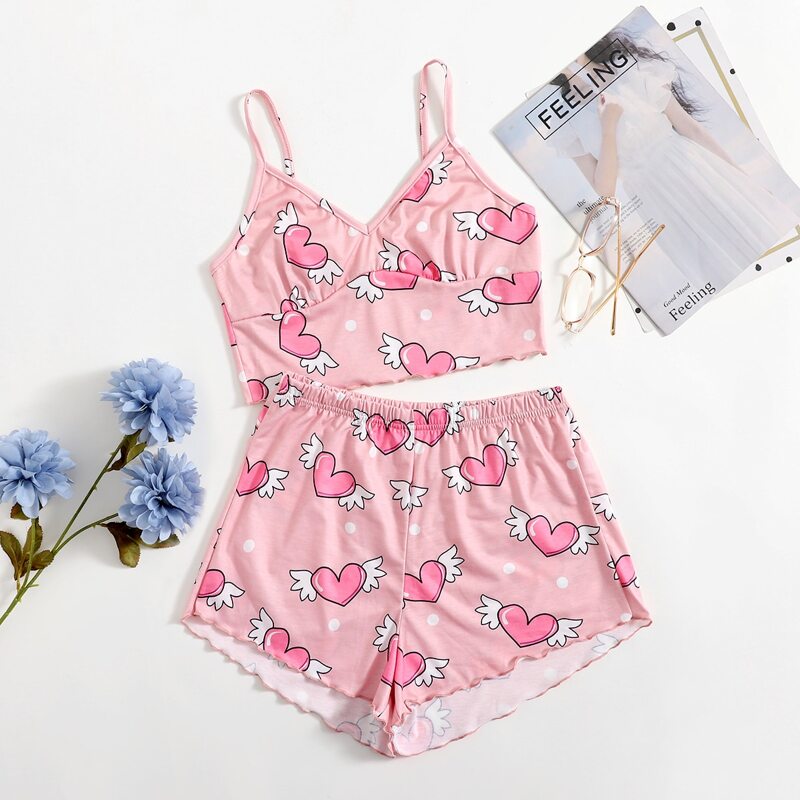 

Love Wings Print Cami PJ Set, Pink