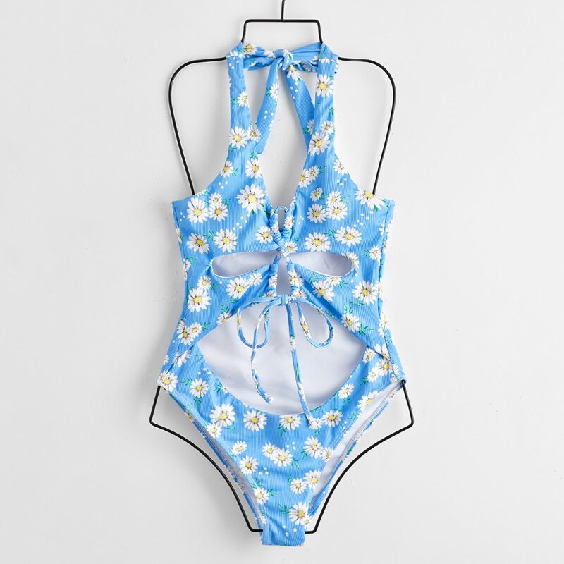 

Daisy Print Cut-out One Piece Swimsuit, Multicolor