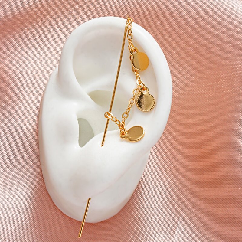 

1pc Disc Charm Thread Ear Pin, Gold