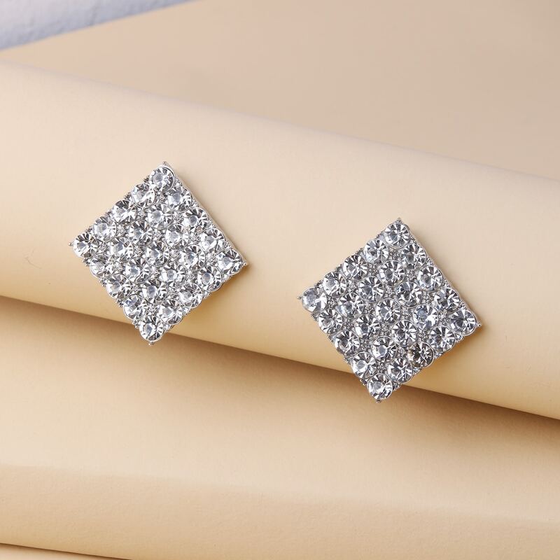 

Square Rhinestone Stud Earrings, Silver