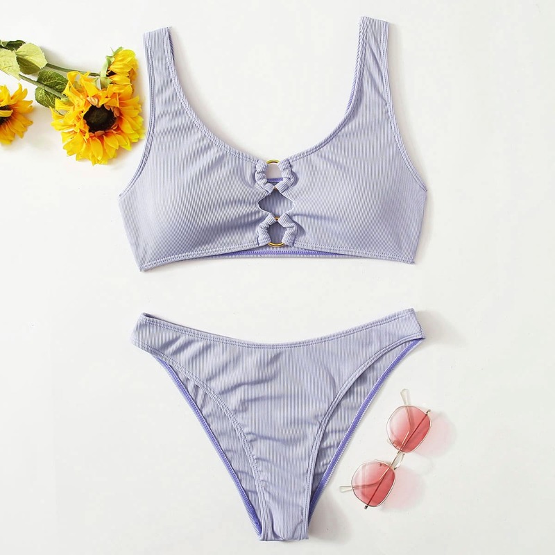 

O-ring Linked High Cut Bikini Swimsuit, Lilac purple