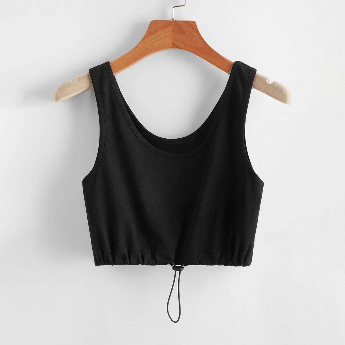 

Drawstring Hem Crop Tank Top, Black