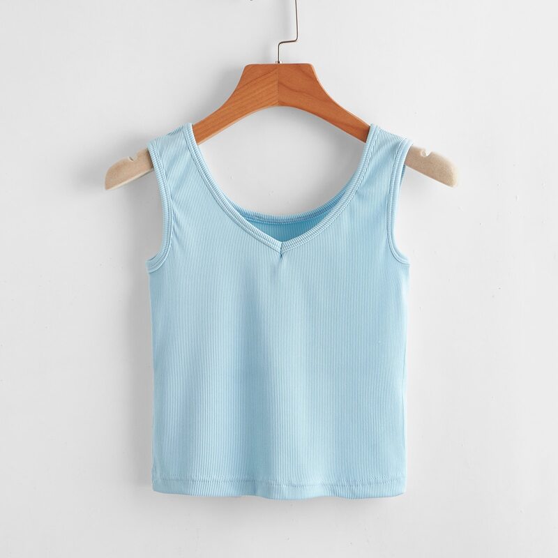 

Solid Ribbed Tank Top, Baby blue