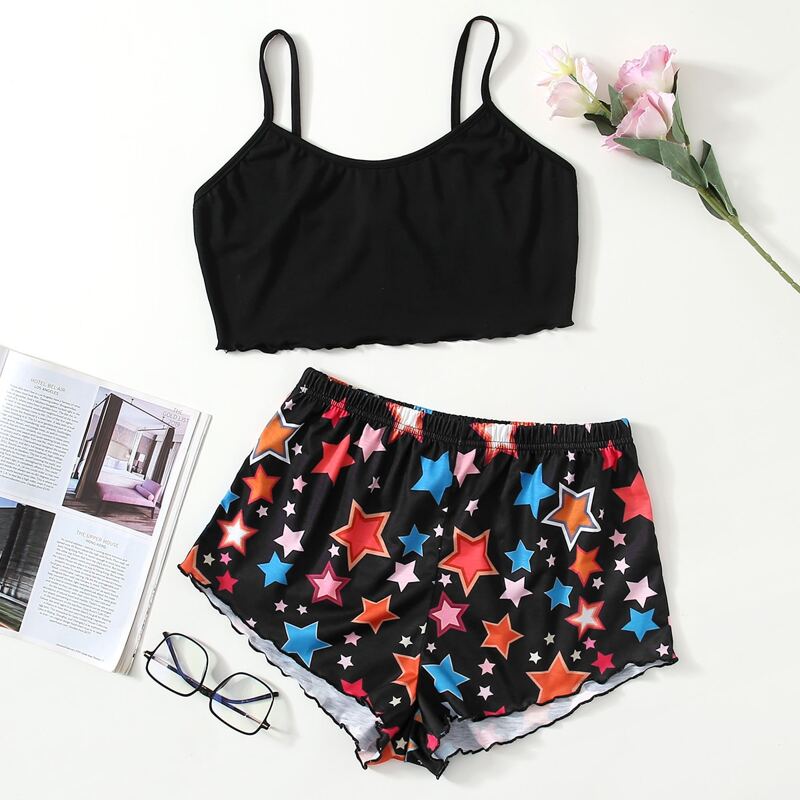 

Star Print Shorts PJ Set, Multicolor