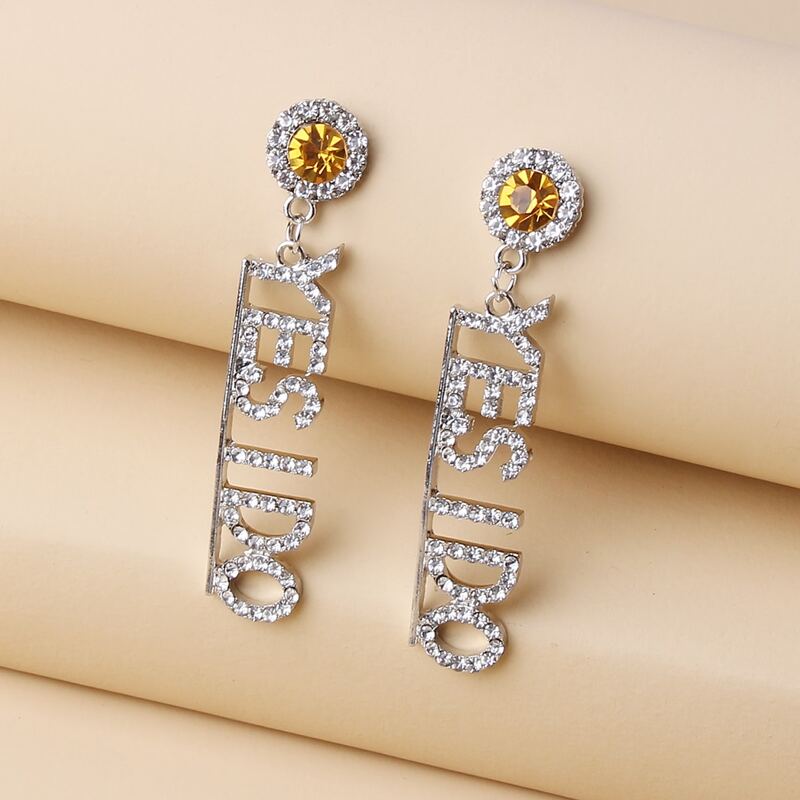 

Rhinestone Letter Drop Earrings, Silver
