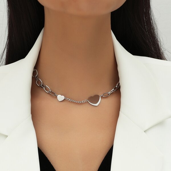 

Heart Decor Chain Necklace, Silver