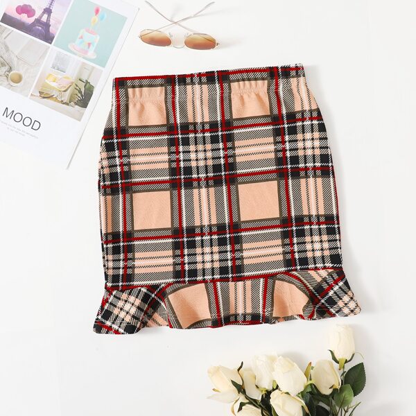 

Ruffle Hem Tartan Skirt, Multicolor
