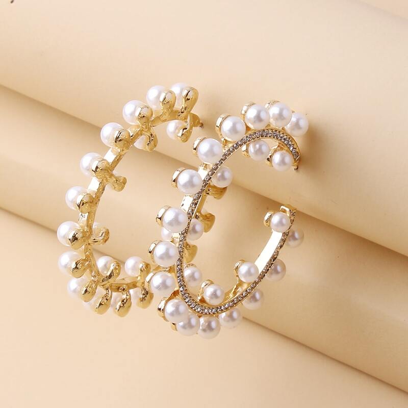 

Faux Pearl Hoop Earrings, White