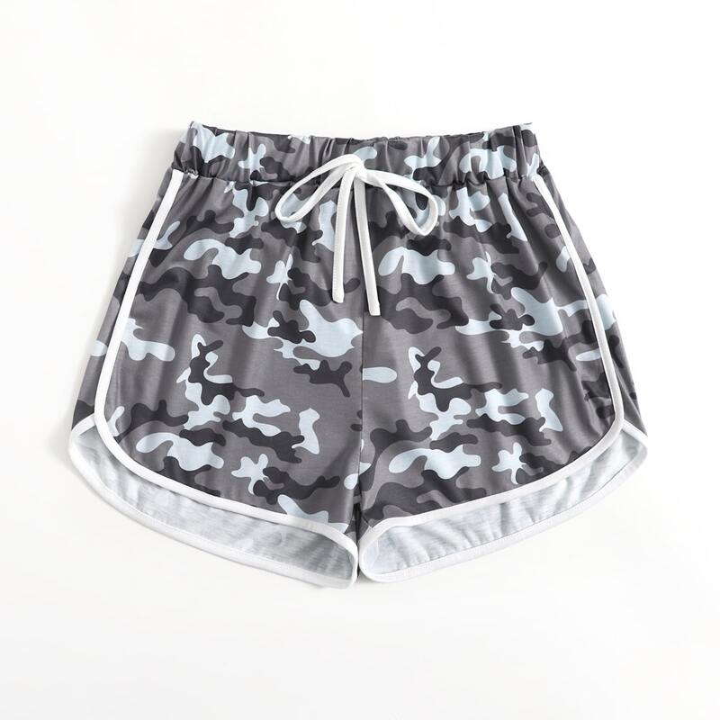 

Camo Tie Front Dolphin Shorts, Multicolor