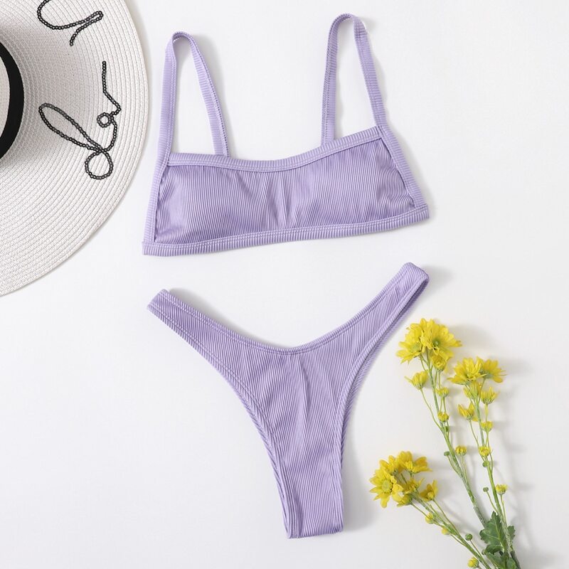 

Solid High Cut Bikini Swimsuit, Lilac purple