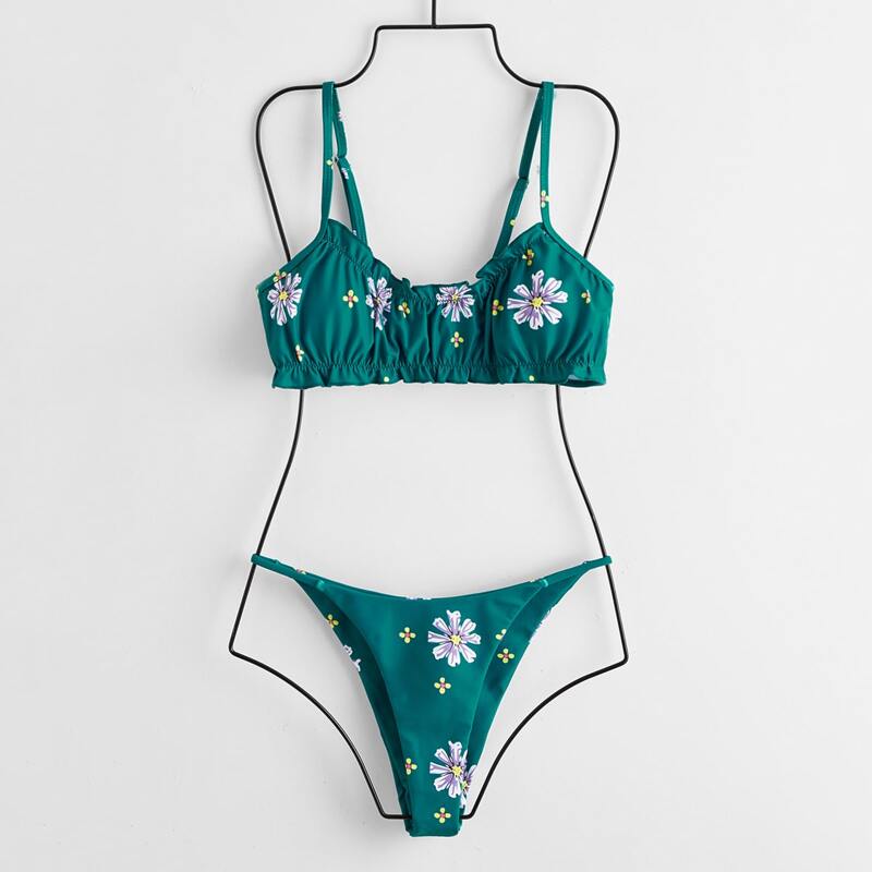

Floral Frill High Cut Bikini Swimsuit, Multicolor