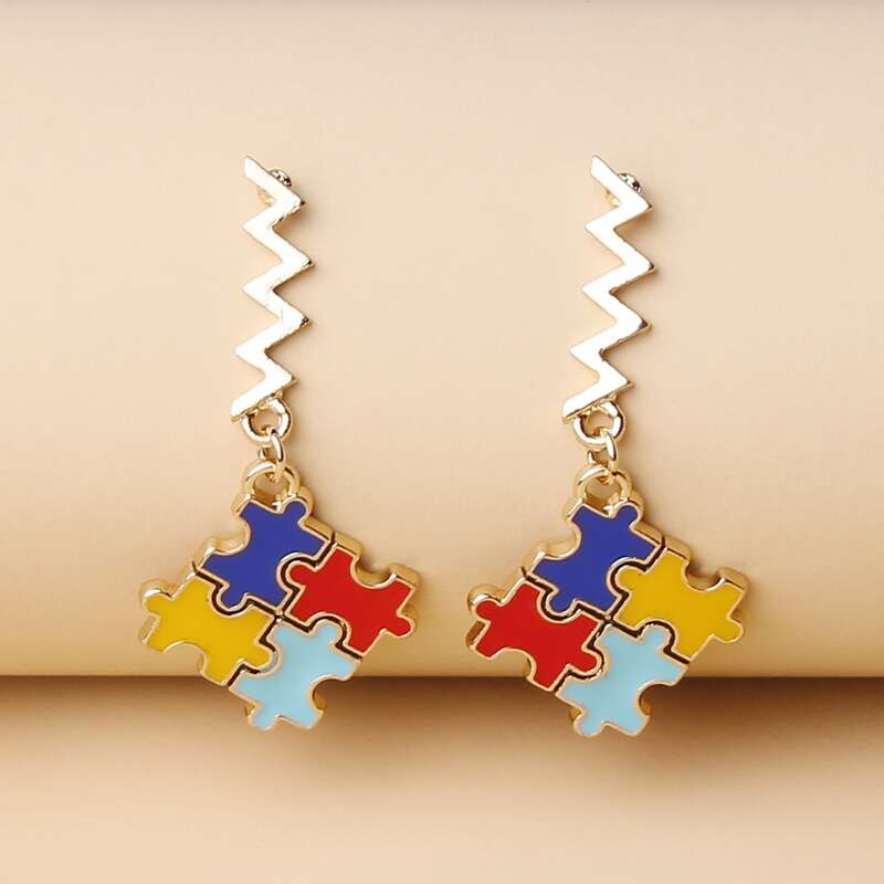 

Puzzle Design Drop Earrings, Multicolor