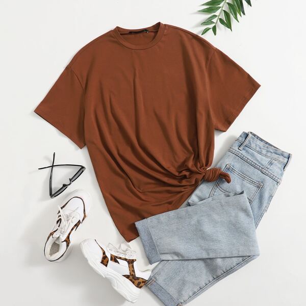 

Drop Shoulder Solid Tee, Rust brown