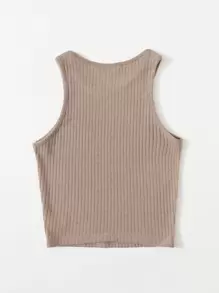 Muchica Solid Rib-knit Tank Top - Khaki - View 2