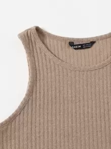 Muchica Solid Rib-knit Tank Top - Khaki - View 4