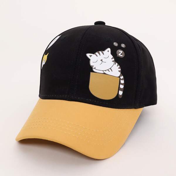

Toddler Kids Cat Print Baseball Cap, Black