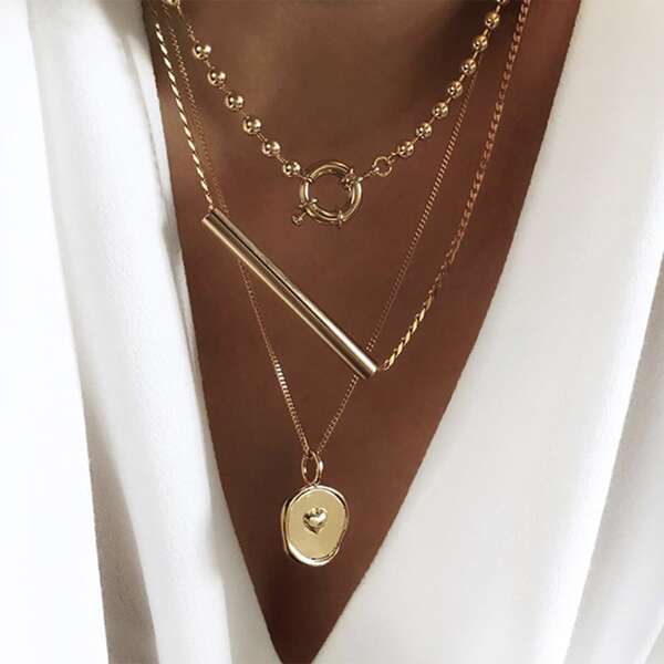

Round Charm Layered Necklace, Gold