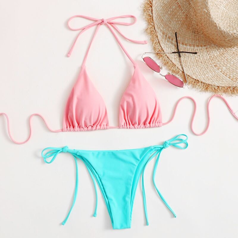 

Triangle Tie Side Bikini Swimsuit, Multicolor