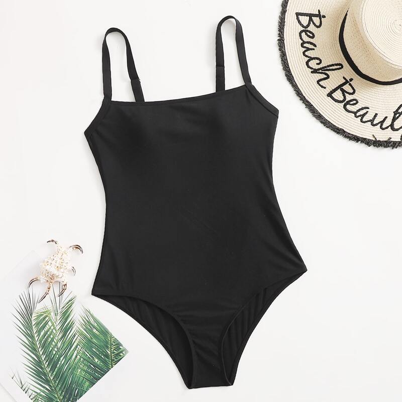 

Solid One Piece Swimsuit, Black