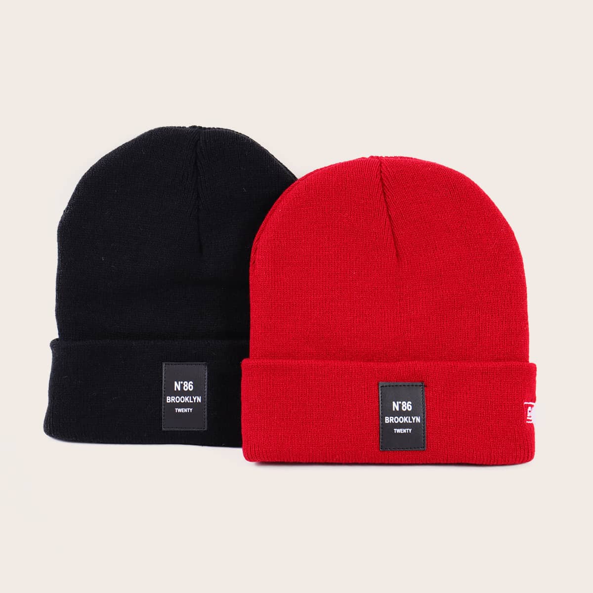 

2pcs Letter Patch Beanie, Multicolor