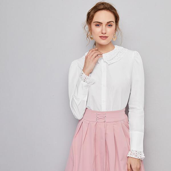 

Tiered Neck Puff Sleeve Blouse, White
