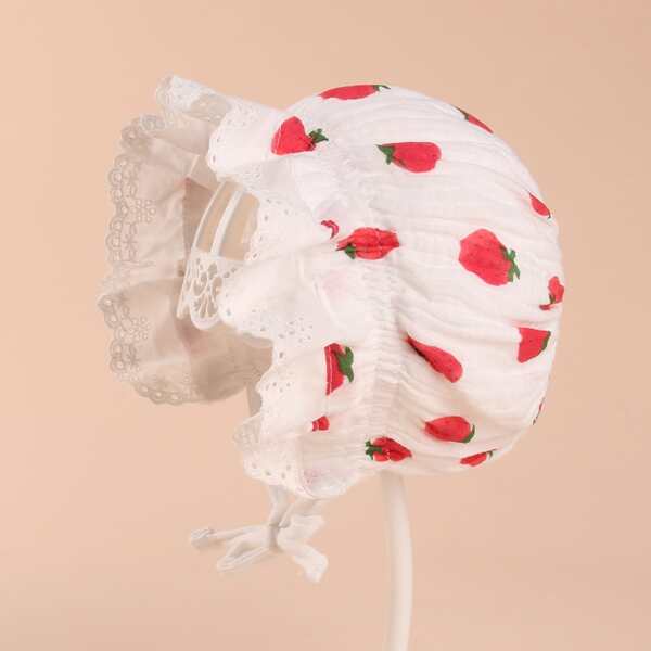 

Strawberry Print Baby Bonnet, Red and white