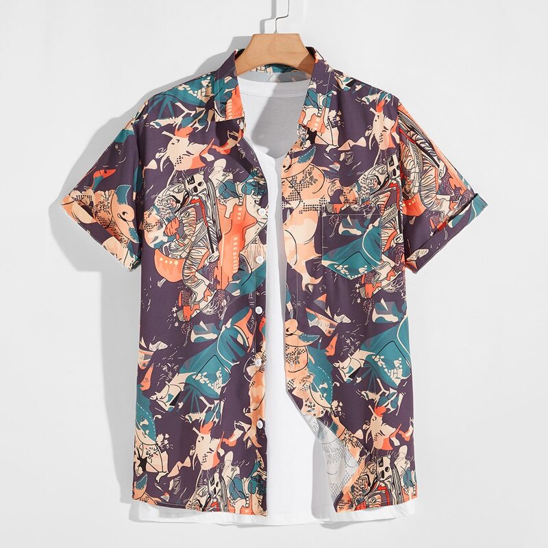 

Guys Cartoon Astronaut Print Shirt, Multicolor