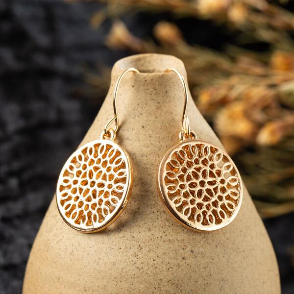 

Hollow Out Round Drop Earrings, Gold