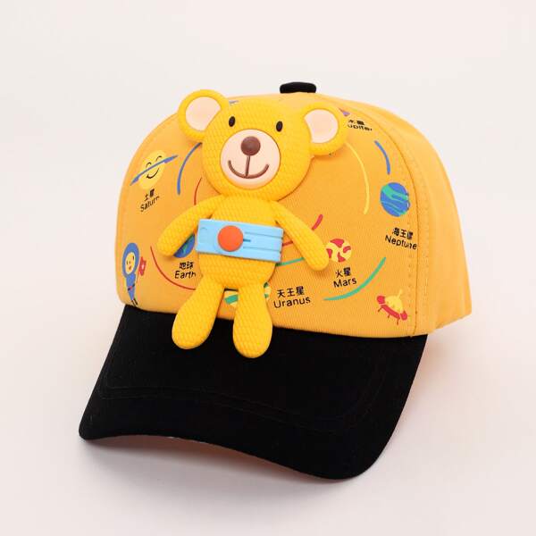 

Toddler Kids Bear Decor Baseball Cap, Yellow