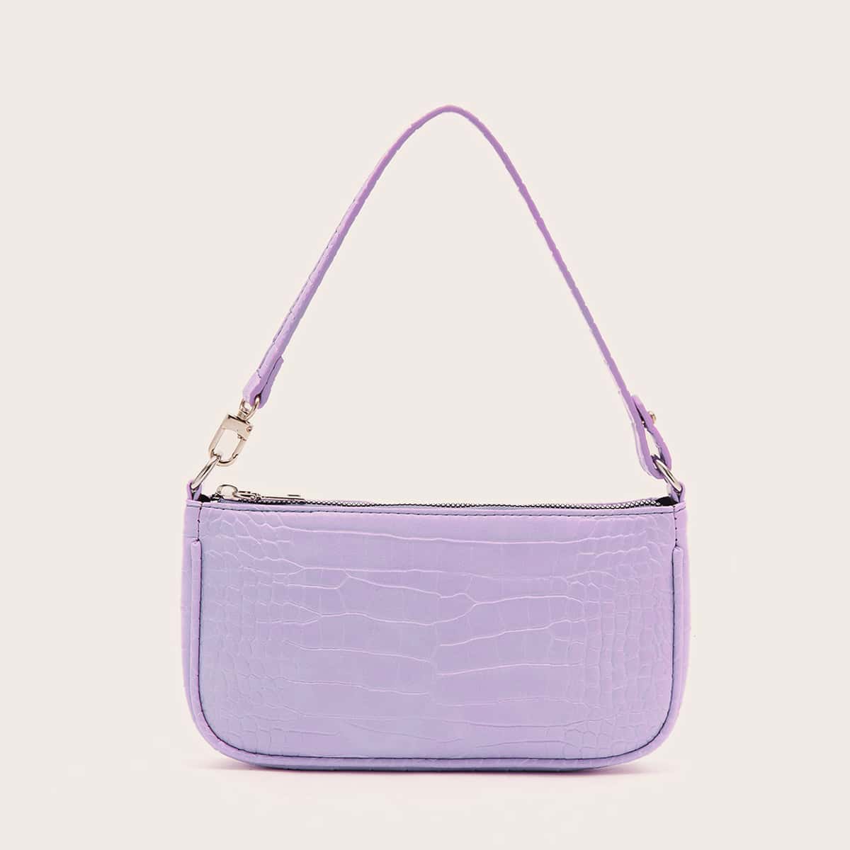 

Croc Embossed Baguette Bag, Mauve purple