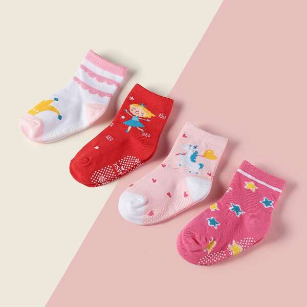

4pairs Baby Cartoon Graphic Socks, Multicolor