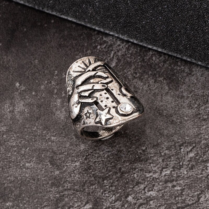Guys Star Engraved Ring, Antique silver