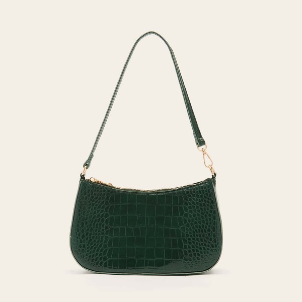 

Croc Embossed Baguette Bag, Dark green