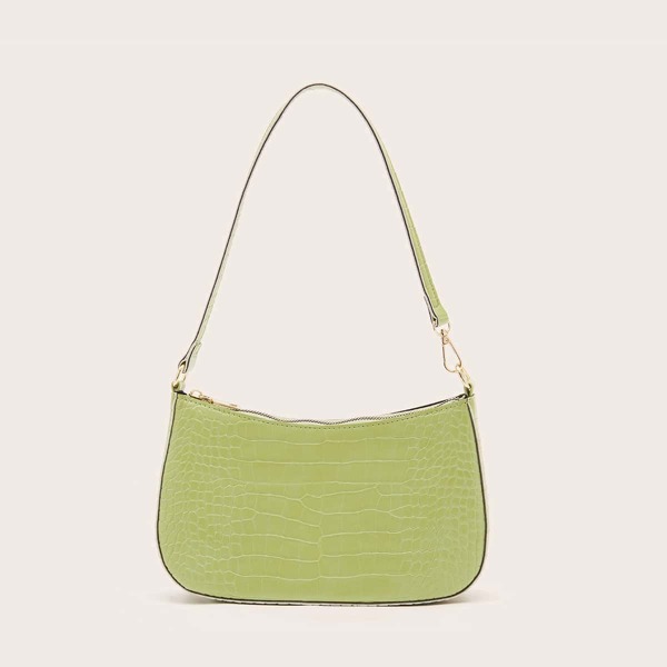 

Croc Embossed Baguette Bag, Green