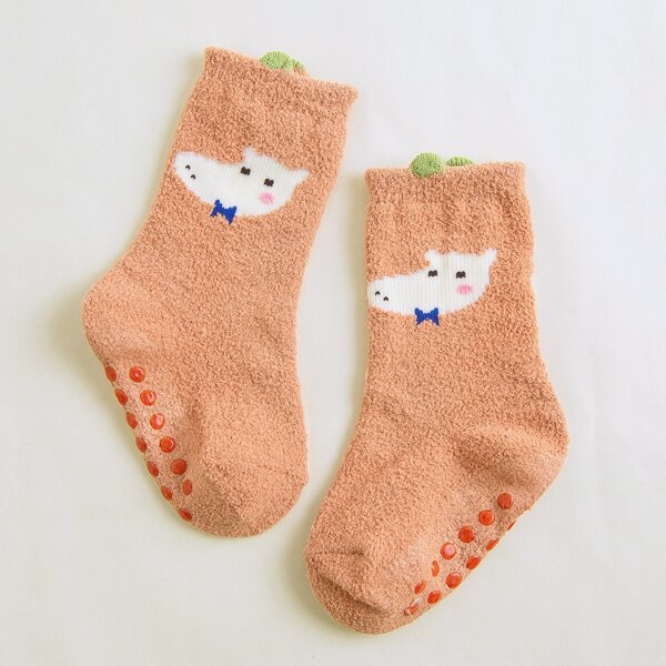

Baby Cartoon Graphic Fuzzy Socks, Coral orange
