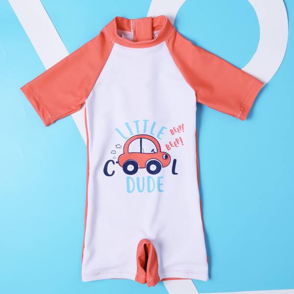 

Baby Boy Car Print One Piece Swimsuit, Multicolor