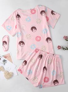 Allover Donuts Print Pyjama Set - Baby Pink - View 2