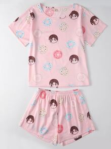 Allover Donuts Print Pyjama Set - Baby Pink - View 4