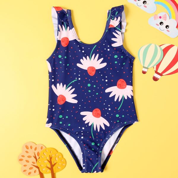 

Baby Girl Floral Print One Piece Swimsuit, Multicolor