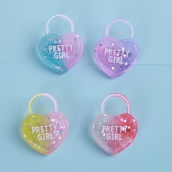 

4pcs Heart Lock Design Brooch, Multicolor