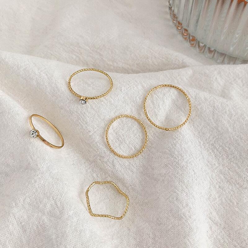 

5pcs Rhinestone Ring, Gold