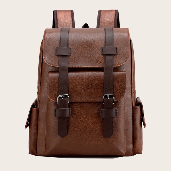 

Men Metal Buckle Detail Backpack, Brown