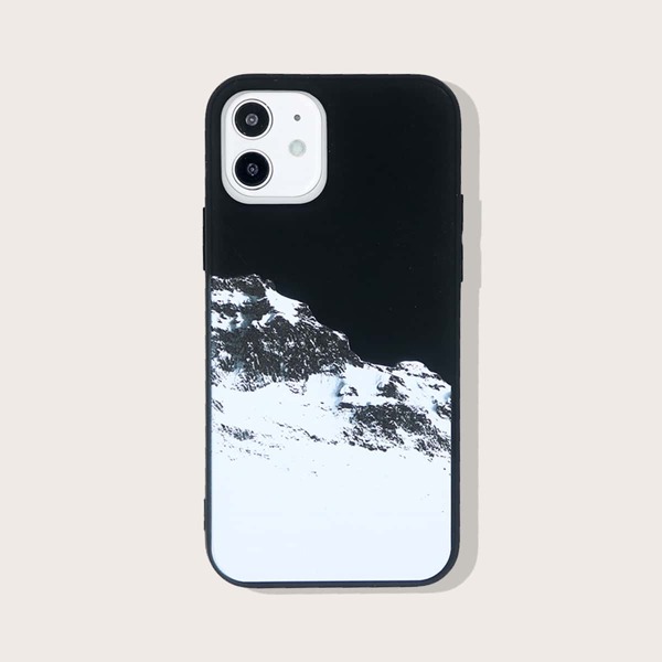 

Чехол для iPhone с принтом горы, Черный и белый