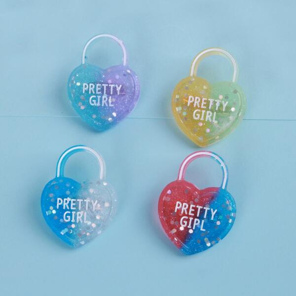 

4pcs Heart Lock Design Brooch, Multicolor