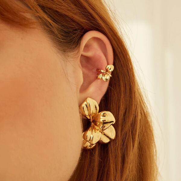 

2pairs Petal Design Earrings, Gold