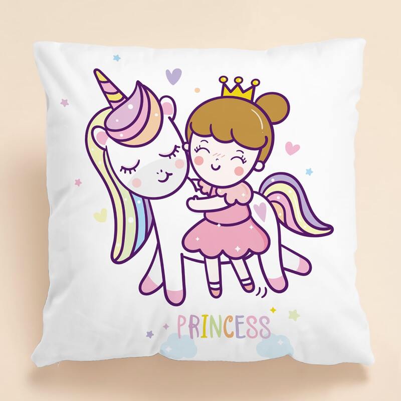 

Kids Cartoon Unicorn Print Cushion Cover Without Filler, Multicolor