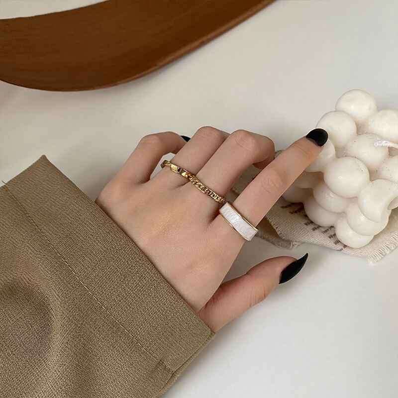 

3pcs Chain Cuff Ring, Gold