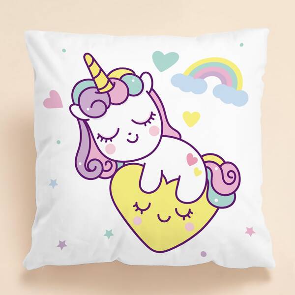 

Kids Cartoon Unicorn Print Cushion Cover Without Filler, Multicolor