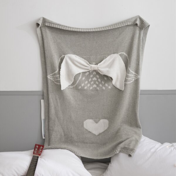 

Kids Bow-knot Decor Knitted Blanket, Grey